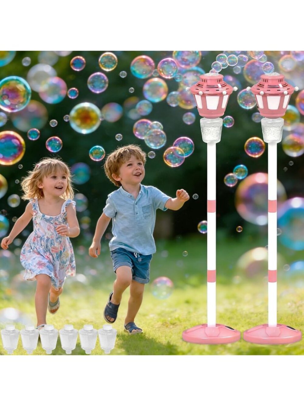 2 Pack Automatic Bubble Machine for Kids - Rechargeable, Adjustable Height